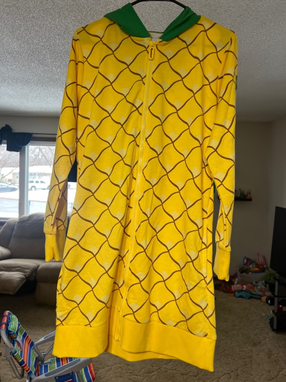 Tipsy Elves Yellow Pineapple-Print Zip Hoodie with Green Hood